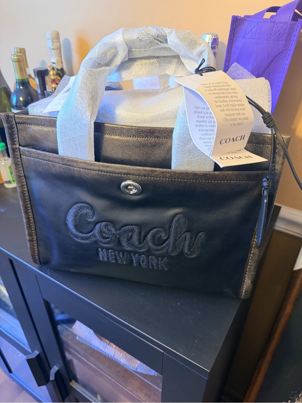 Coach Black Loved LeatherTote with Embroidered Logo